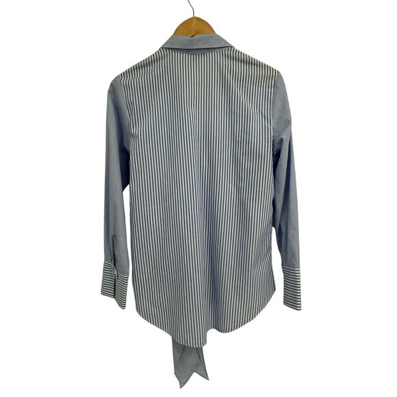 TopShop Blue Pinstripe Long Sleeve Layered Look Toe Front Preppy Shirt Size 6 - Picture 2 of 4